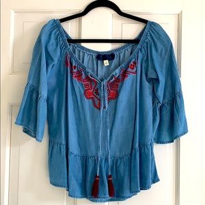 Peplum Off The Shoulder Denim Blouse